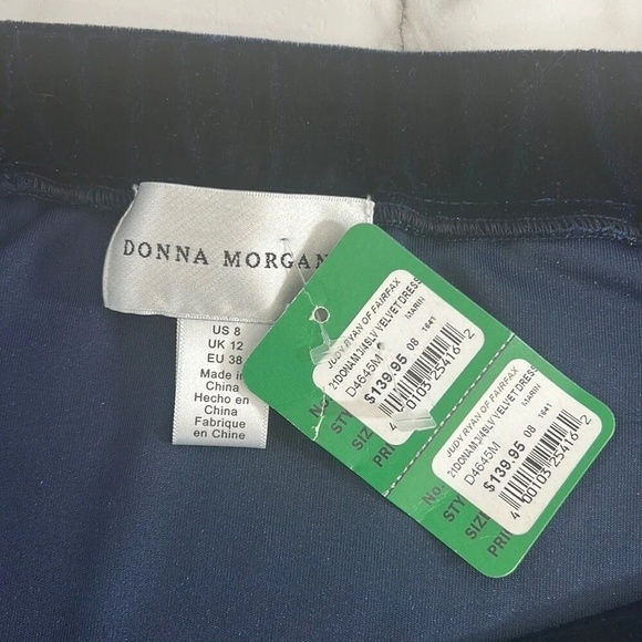 Donna Morgan Dress Womens 8 Navy Velvet 3/4 Sleeve Cowl Neck Velour Off Shoulder - Picture 6 of 11